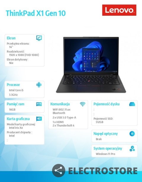 Lenovo Ultrabook ThinkPad X1 G10 21CB006GPB W11Pro i5-1235U/16GB/512GB/INT/14.0 WUXGA/Black/3YRS Premier Support Lenovo Ultrabook ThinkPad X1 G10 21CB006GPB W11Pro i5-1235U/16GB/512GB/INT/14.0 WUXGA/Black/3YRS Premier Support