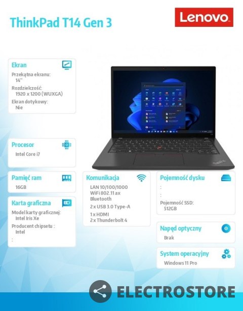 Lenovo Ultrabook ThinkPad T14 G3 21AH00CSPB W11Pro i7-1255U/16GB/512GB/INT/14.0 WUXGA/Thunder Black/3YRS Premier Support + CO2 Offset Lenovo Ultrabook ThinkPad T14 G3 21AH00CSPB W11Pro i7-1255U/16GB/512GB/INT/14.0 WUXGA/Thunder Black/3YRS Premier Support + CO2 Offset
