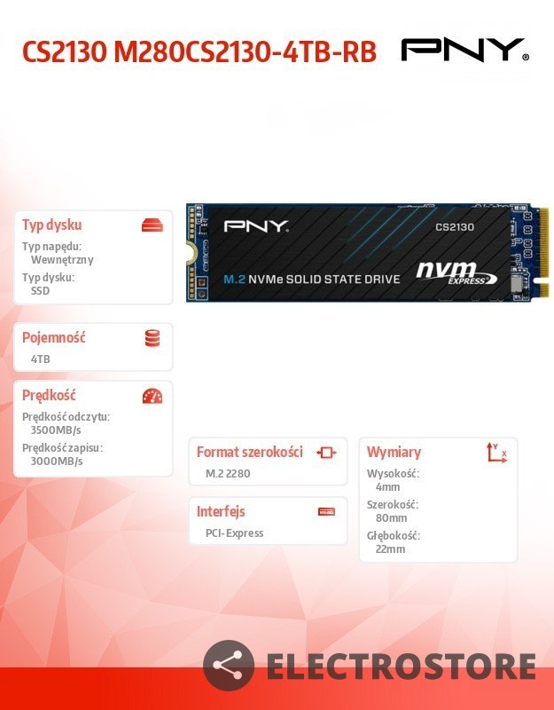 PNY Dysk SSD 4TB M.2 2280 CS2130 M280CS2130-4TB-RB