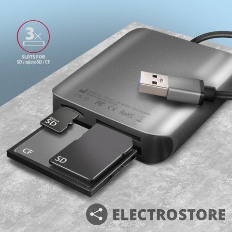 AXAGON CRE-S3 Czytnik zewnętrzny kart USB-A 3. 2 GEN 1, 3-slot lun SD/microSD/CF, obsługa UHS-II AXAGON CRE-S3 Czytnik zewnętrzny kart USB-A 3. 2 GEN 1, 3-slot lun SD/microSD/CF, obsługa UHS-II