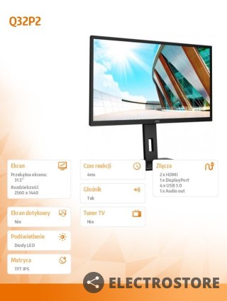 AOC Monitor Q32P2 31.5 cala IPS HDMIx2 DP regulacja wysokości
