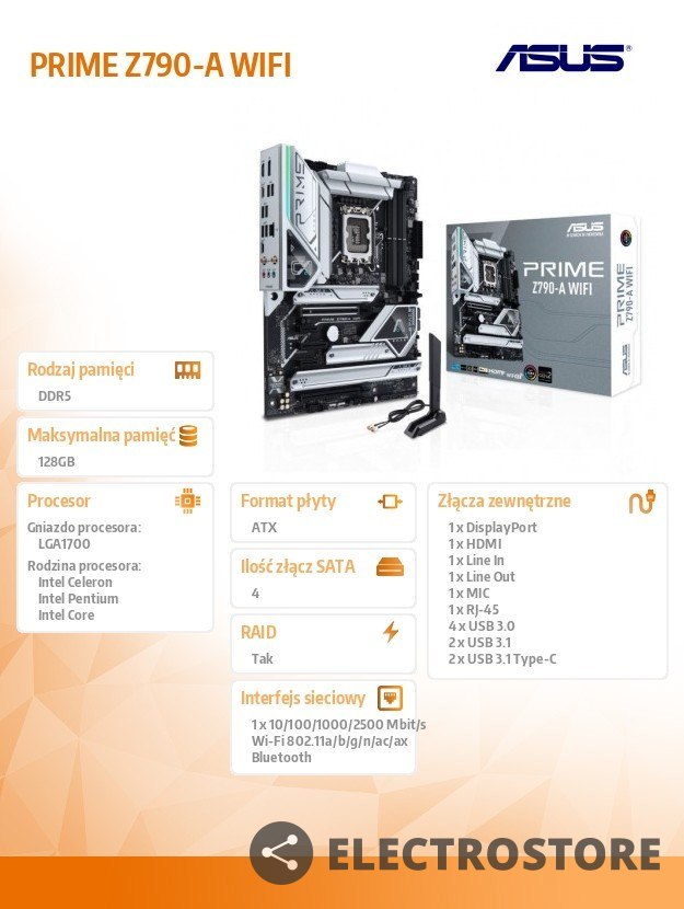 Asus Płyta główna PRIME Z790-A WIFI 4DDR5 HDMI/DP ATX Asus Płyta główna PRIME Z790-A WIFI 4DDR5 HDMI/DP ATX