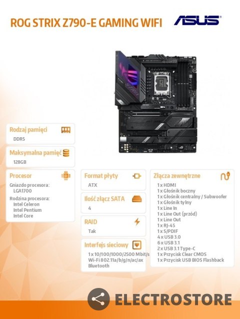 Asus Płyta główna ROG STRIX Z790-E GAMING WIFI 4DDR5 HDMI/DP ATX Asus Płyta główna ROG STRIX Z790-E GAMING WIFI 4DDR5 HDMI/DP ATX