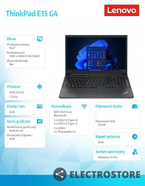 Lenovo Laptop ThinkPad E15 G4 21E600E5PB W11Pro i5-1235U/8GB/512GB/INT/15.6 FHD/Black/1YR Premier Support + 3YRS OS Lenovo Laptop ThinkPad E15 G4 21E600E5PB W11Pro i5-1235U/8GB/512GB/INT/15.6 FHD/Black/1YR Premier Support + 3YRS OS