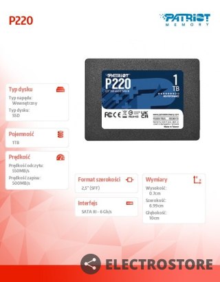 Patriot Dysk SSD 1TB P220 550/500MB/s SATA III 2.5 cala