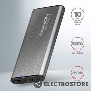AXAGON EEM2-SG2 Obudowa zewnętrzna aluminiowa bezśrubowa USB-C 3.2 Gen 2 M.2 NVMe & SATA SSD + USB-A - USB-C redukcja