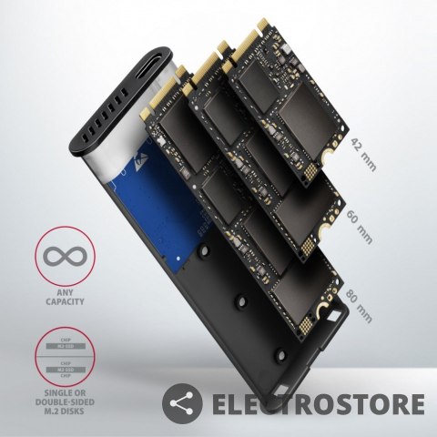 AXAGON EEM2-SG2 Obudowa zewnętrzna aluminiowa bezśrubowa USB-C 3.2 Gen 2 M.2 NVMe & SATA SSD + USB-A - USB-C redukcja AXAGON EEM2-SG2 Obudowa zewnętrzna aluminiowa bezśrubowa USB-C 3.2 Gen 2 M.2 NVMe & SATA SSD + USB-A - USB-C redukcja