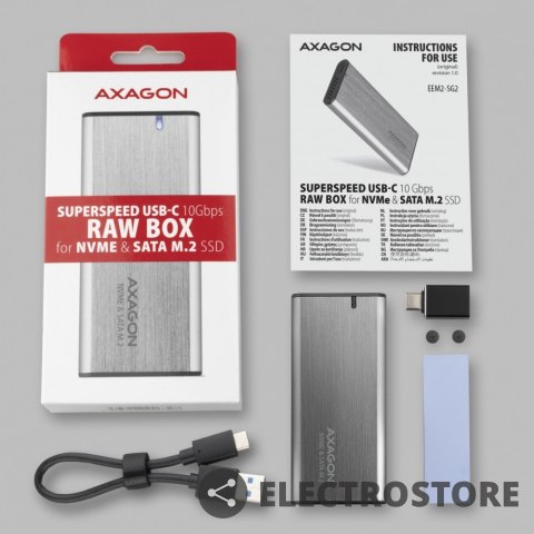 AXAGON EEM2-SG2 Obudowa zewnętrzna aluminiowa bezśrubowa USB-C 3.2 Gen 2 M.2 NVMe & SATA SSD + USB-A - USB-C redukcja AXAGON EEM2-SG2 Obudowa zewnętrzna aluminiowa bezśrubowa USB-C 3.2 Gen 2 M.2 NVMe & SATA SSD + USB-A - USB-C redukcja