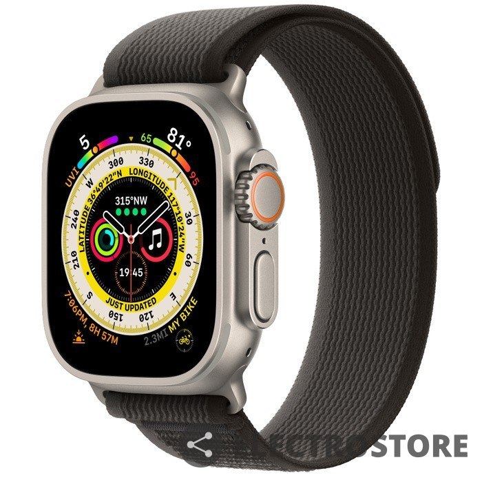 Apple Watch Ultra GPS + Cellular, 49 mm Koperta tytanowa z opaską Trail w kolorze czarnym/szarym - M/L