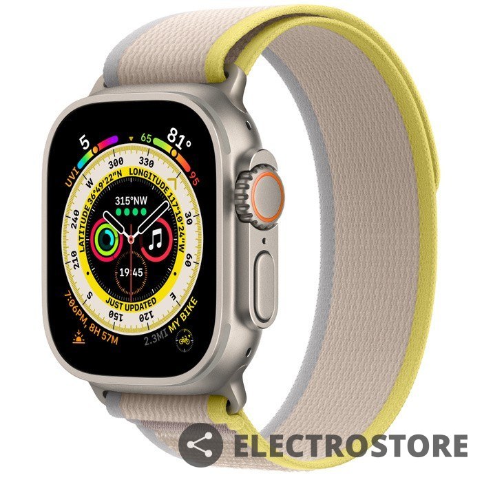 Apple Watch Ultra GPS + Cellular, 49 mm Koperta tytanowa z opaską Trail w kolorze żółtym/beżowym - S/M