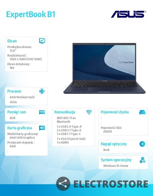 Asus Notebook B1500CEAE-BQ3727W pent 7505 8GB/256GB//Windows 11 Home 36 miesięcy ON-SITE NBD - wyceny specjalne u PM