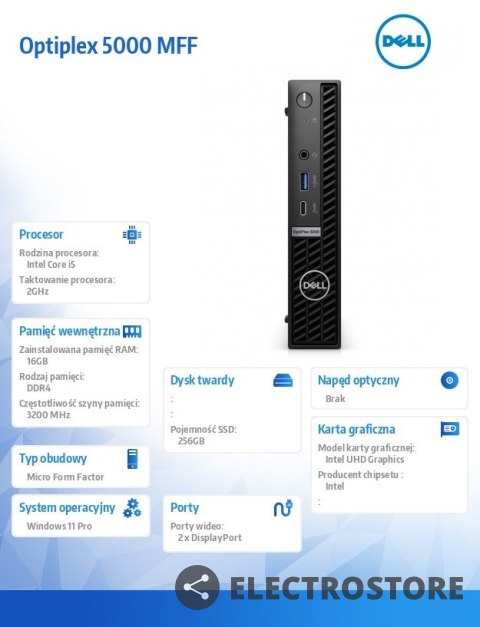 Dell Komputer Optiplex 5000 MFF/Core i5-12500T/16GB/256GB SSD/Integrated/WLAN + BT/Kb/Mouse/W11Pro/3Y Dell Komputer Optiplex 5000 MFF/Core i5-12500T/16GB/256GB SSD/Integrated/WLAN + BT/Kb/Mouse/W11Pro/3Y