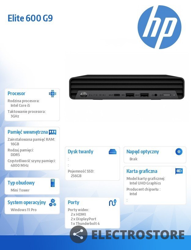 HP Inc. Komputer Elite 600G9 DM i5-12500 256/16G/W11Pro 6B2G8EA HP Inc. Komputer Elite 600G9 DM i5-12500 256/16G/W11Pro 6B2G8EA