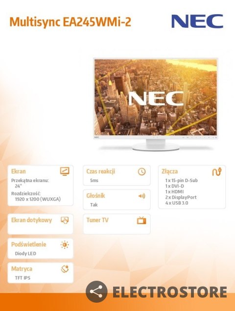 NEC Monitor Multisync EA245WMi-2 WH VGA DVI DP biały NEC Monitor Multisync EA245WMi-2 WH VGA DVI DP biały