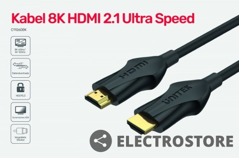 Unitek Kabel HDMI 2.1 4K 120Hz ; 8K 60Hz; C11060BK-3M Unitek Kabel HDMI 2.1 4K 120Hz ; 8K 60Hz; C11060BK-3M