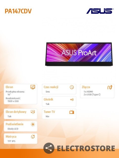 Asus Monitor 14 cali PA147CDV BK/5MS/EU/HDMI+TYPEC*2 Asus Monitor 14 cali PA147CDV BK/5MS/EU/HDMI+TYPEC*2