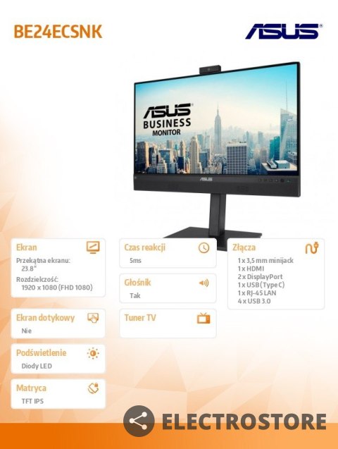 Asus Monitor 24 cale BE24ECSNK IPS USB-C DPX2 DAISY CHAIN HDMI USB3.2.0X4 GŁOŚNIK KAMERKA Asus Monitor 24 cale BE24ECSNK IPS USB-C DPX2 DAISY CHAIN HDMI USB3.2.0X4 GŁOŚNIK KAMERKA
