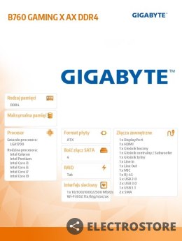 Gigabyte Płyta główna B760 GAMING X AX s1700 DDR4 ATX