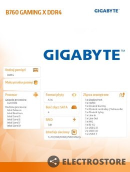 Gigabyte Płyta główna B760 GAMING X s1700 DDR4 ATX
