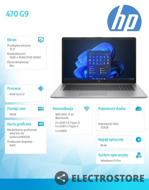 HP Inc. Notebook 470 G9 i7-1255U/512GB/16GB/W11P/17.3 724K9EA HP Inc. Notebook 470 G9 i7-1255U/512GB/16GB/W11P/17.3 724K9EA