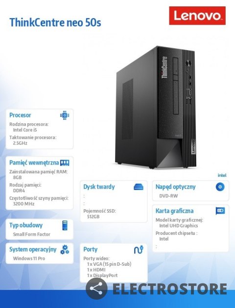 Lenovo Komputer ThinkCentre Neo 50s SFF 11SX003APB W11Pro i5-12400/8GB/512GB/INT/DVD/3YRS OS + 1YR Premier Support Lenovo Komputer ThinkCentre Neo 50s SFF 11SX003APB W11Pro i5-12400/8GB/512GB/INT/DVD/3YRS OS + 1YR Premier Support