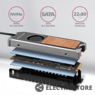AXAGON CLR-M2FAN Miedziany radiator z wentylatorem do dwustronnych dysków M.2 SSD, wysokość 13mm
