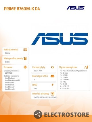 Asus Płyta główna PRIME B760M-K D4 s1700 DDR4 HDMI mATX