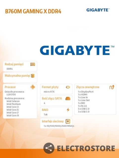 Gigabyte Płyta główna B760M GAMING X DDR4 s1700 DDR4 DP/HDMI mATX Gigabyte Płyta główna B760M GAMING X DDR4 s1700 DDR4 DP/HDMI mATX