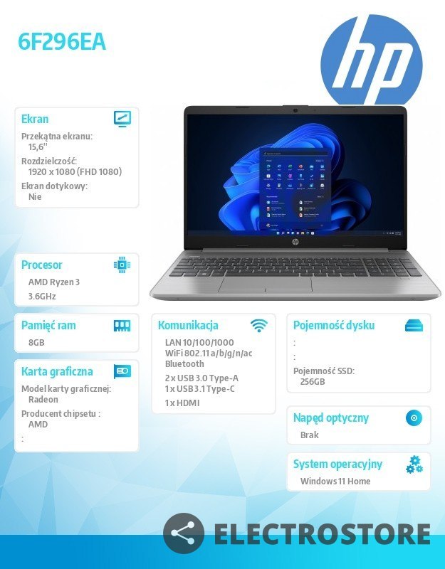 HP Inc. UMA Ryze3 5425U 255 G9/15.6 FHD AG SVA 250/8GB 1D DDR4 3200/256GB PCIe NVMe Value/W11Home64/1yw/Jet kbd TP Imagepad with numeric