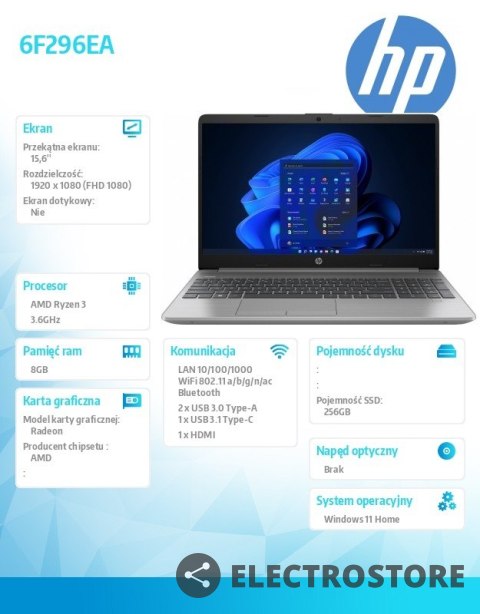 HP Inc. Notebook 255 G9 R3-5425U 256GB/8GB/W11H/15.6 6F296EA HP Inc. Notebook 255 G9 R3-5425U 256GB/8GB/W11H/15.6 6F296EA