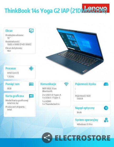 Lenovo Laptop ThinkBook 14s Yoga G2 21DM002LPB W11Pro i5-1235U/16GB/512GB/INT/14.0 FHD/Touch/Abyss Blue/1YR Premier Support + 3YRS OS Lenovo Laptop ThinkBook 14s Yoga G2 21DM002LPB W11Pro i5-1235U/16GB/512GB/INT/14.0 FHD/Touch/Abyss Blue/1YR Premier Support + 3YRS OS