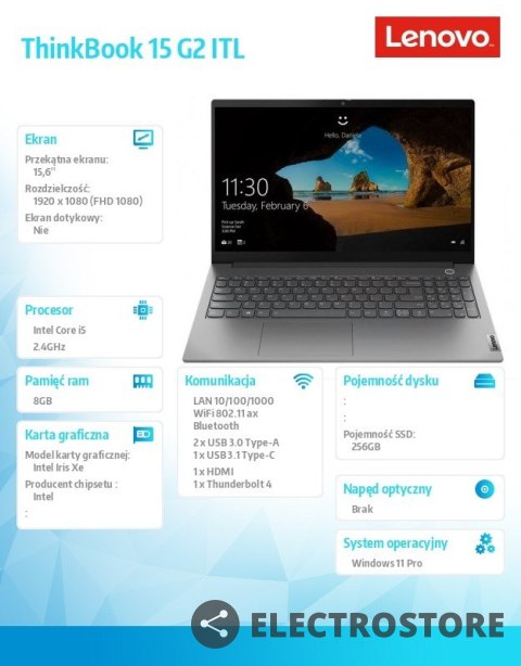 Lenovo Laptop ThinkBook 15 G2 20VE012HPB W11Pro i5-1135G7/8GB/256GB/INT/15.6 FHD/Mineral Grey/1YR Premier Support Lenovo Laptop ThinkBook 15 G2 20VE012HPB W11Pro i5-1135G7/8GB/256GB/INT/15.6 FHD/Mineral Grey/1YR Premier Support