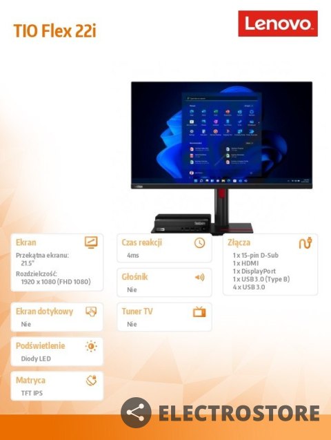 Lenovo Monitor Tiny In One ThinkCentre 22i LCD FLEX - 21.5 12BLMAT6EU Lenovo Monitor Tiny In One ThinkCentre 22i LCD FLEX - 21.5 12BLMAT6EU