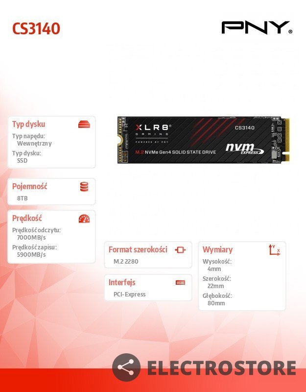 PNY Dysk SSD 8TB M.2 2280 CS3140 M280CS3140-8TB-RB