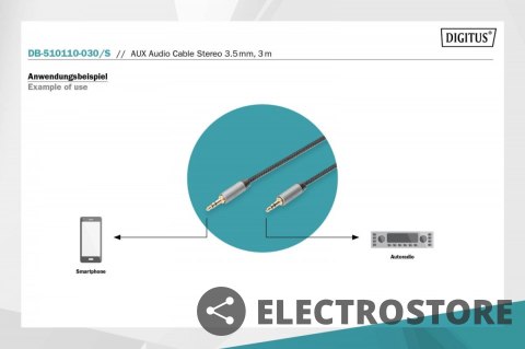 Digitus Kabel połączeniowy audio MiniJack Stereo Typ 3.5mm/3.5mm M/M nylon 3m Digitus Kabel połączeniowy audio MiniJack Stereo Typ 3.5mm/3.5mm M/M nylon 3m