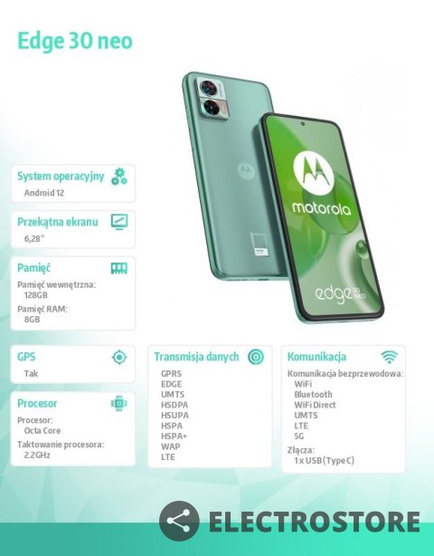 Motorola Smartfon Edge 30 Neo 8/128 GB Zielony Motorola Smartfon Edge 30 Neo 8/128 GB Zielony