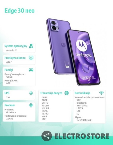 Motorola Smartfon Edge 30 Neo 8/128GB Fioletowy Motorola Smartfon Edge 30 Neo 8/128GB Fioletowy