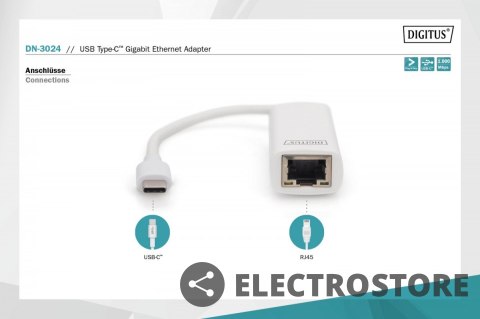 Digitus Karta sieciowa przewodowa USB 3.0 Typ C do Gigabit Ethernet 10/100/1000Mbps Digitus Karta sieciowa przewodowa USB 3.0 Typ C do Gigabit Ethernet 10/100/1000Mbps