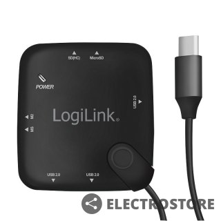 LogiLink Hub USB 2.0, 3 porty z czytnikiem kart OTG, USB Typ-C