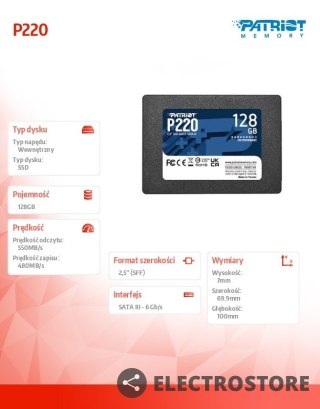 Patriot Dysk SSD 128GB P220 550/480 MB/s SATA III 2.5