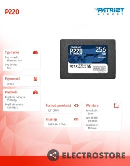 Patriot Dysk SSD 256GB P220 550/490 MB/s SATA III 2,5