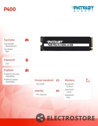 Patriot Dysk SSD 2TB P400 4900/4400 MB/s 2280 M.2 PCIe Gen4