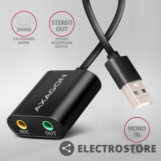 AXAGON ADA-12 Zewnętrzna karta dzwiękowa USB 2.0 48kHz/16-bit stereo, metal, kabel USB-A 15 cm