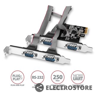 AXAGON PCEA-S4N Kontroler PCIe 4x port szeregowy RS232 250 kbps, w zestawie SP & LP