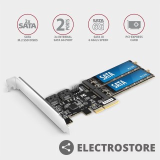 AXAGON PCES-SA4M2 Kontroler PCIe 2x wewnętrzny port SATA 6G + 2x wewnętrzny port M.2 B-key SATA, SP & LP