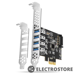 AXAGON PCEU-43RS Kontroler PCIe 4x port USB 3.2 GEN 1, UASP, chipset Renesas, 15-pin SATA zasilacz, dual power