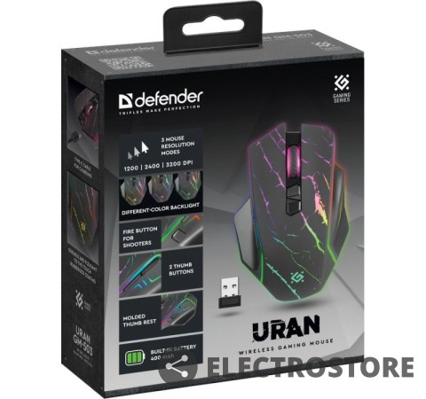 Defender Mysz gamingowa bezprzewodowa URAN GM-503 3200 DPI 8P Defender Mysz gamingowa bezprzewodowa URAN GM-503 3200 DPI 8P