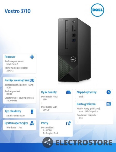 Dell Komputer Vostro 3710 SFF Win11Pro i5-12400/8GB/256GB + 1TB/Intel UHD 730/WLAN + BT/Kb/Mouse/3YPS Dell Komputer Vostro 3710 SFF Win11Pro i5-12400/8GB/256GB + 1TB/Intel UHD 730/WLAN + BT/Kb/Mouse/3YPS