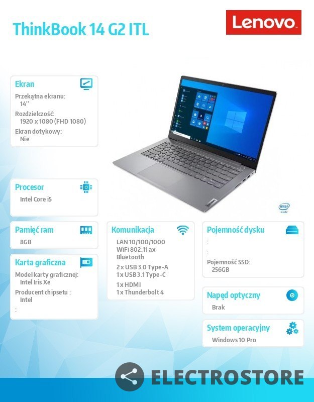 Lenovo Laptop ThinkBook 14 G2 20VD01FGPB W11Pro i5-1135G7/8GB/256GB/INT/14.0 FHD/Mineral Grey/1YR CI Lenovo Laptop ThinkBook 14 G2 20VD01FGPB W11Pro i5-1135G7/8GB/256GB/INT/14.0 FHD/Mineral Grey/1YR CI