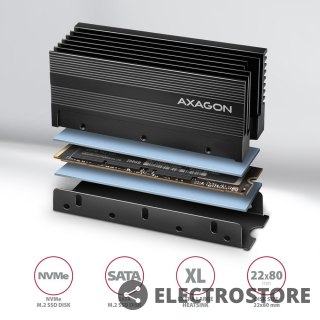 AXAGON CLR-M2XL Chłodnica aluminiowa pasywna do dysku M.2 SSD, ALU korpus, silikonowe podkładki termiczne, wysokość 36mm